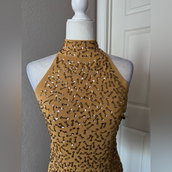 Vintage Dressy Evening Party Beaded Sequin Halter Mock Turtleneck Top NWOT - Picture 2 of 13